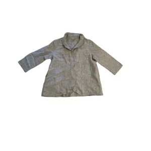 Women M Bolatu Blue Stripe Long Slv Button-Down Blouse Shirt Top Linen Lagenlook